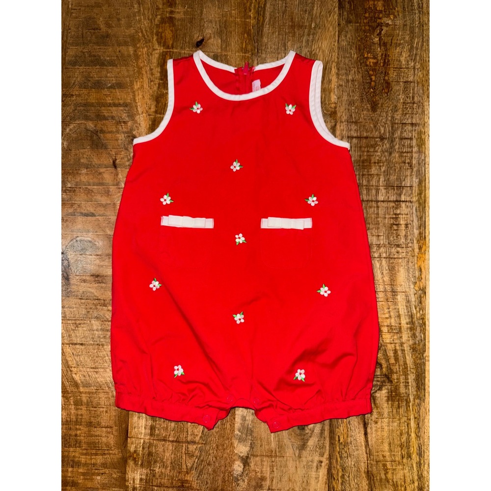 Y2K Emma Kate Red Floral Embroidered Bubble Romper Sleeveless 24M Kids